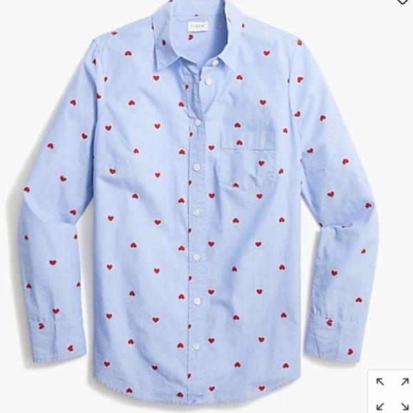 J. Crew Embroidered Hearts Cotton Button Up Shirt in Small - Picture 5 of 13